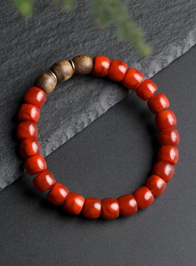 精品川料南红直切手串满色满肉精工直切搭配18K金隔片和沉香