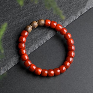 精品川料南红直切手串满色满肉精工直切搭配18K金隔片和沉香