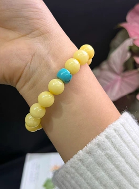 天然精美蜜蜡白花蜡手链搭配湖北原矿绿松石上手超美简约精致610