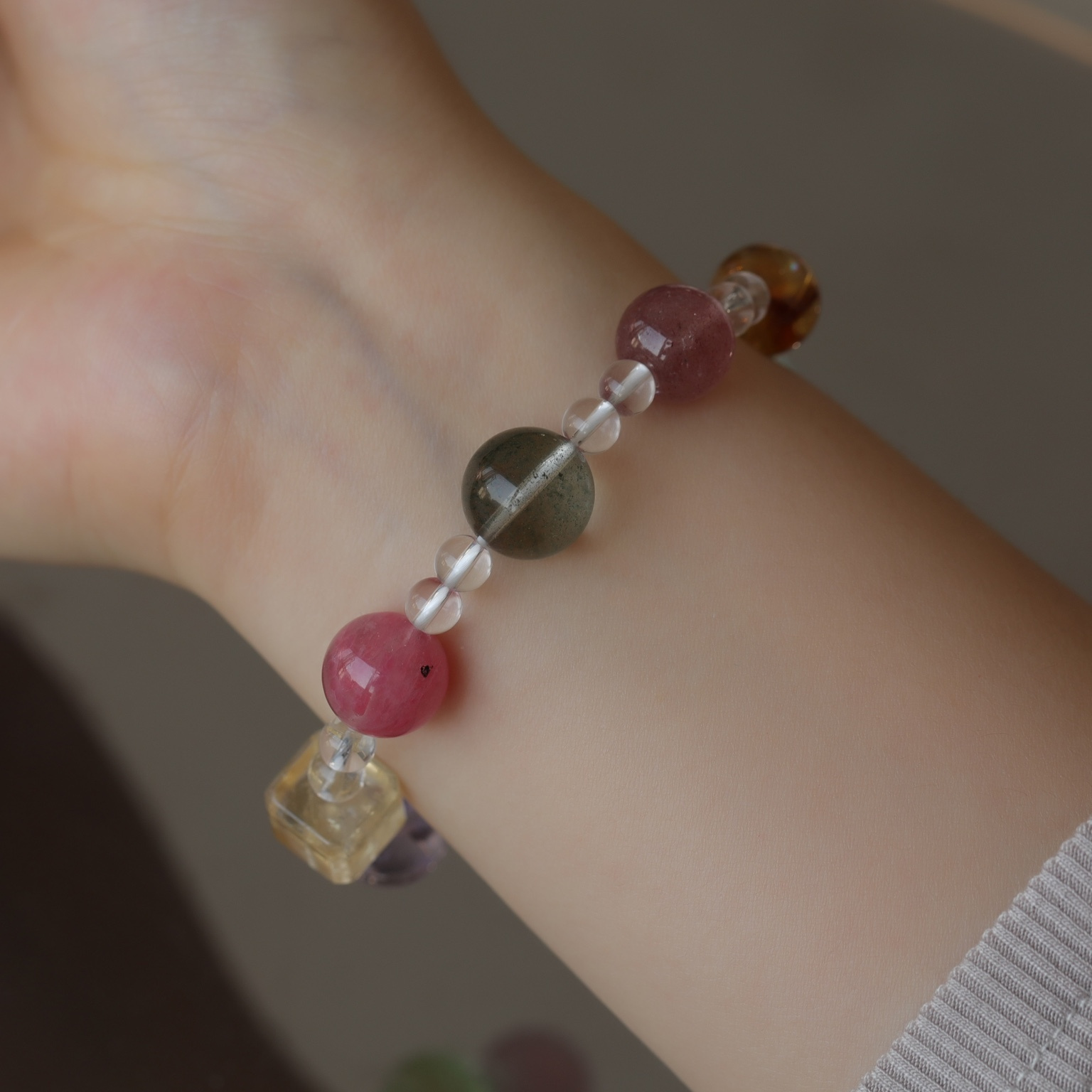 天然白水晶配珠黄水晶草莓晶绿幽灵蔷薇石紫水晶海蓝宝马粉萤石