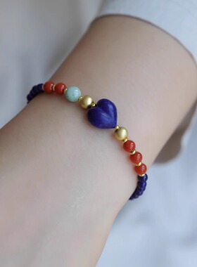 天然青金石手链搭配天然南红翡翠配珠天然青金石屁桃上手超美