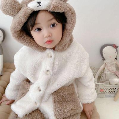 家居服套装可爱小熊珊瑚绒秋冬