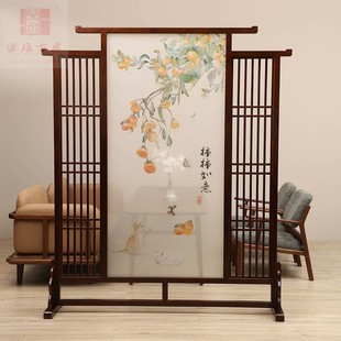 新中式翘头实木亚克力纱画屏风茶楼酒店家居办公会议室隔断可移动