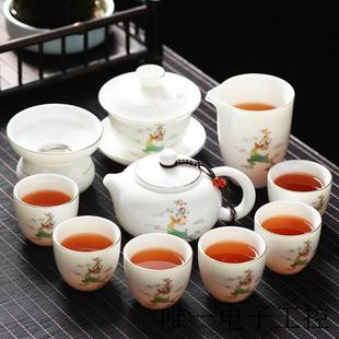 家用茶杯功夫整套中式 茶具套装 盖碗泡茶办公室玻璃瓷高端小套茶道
