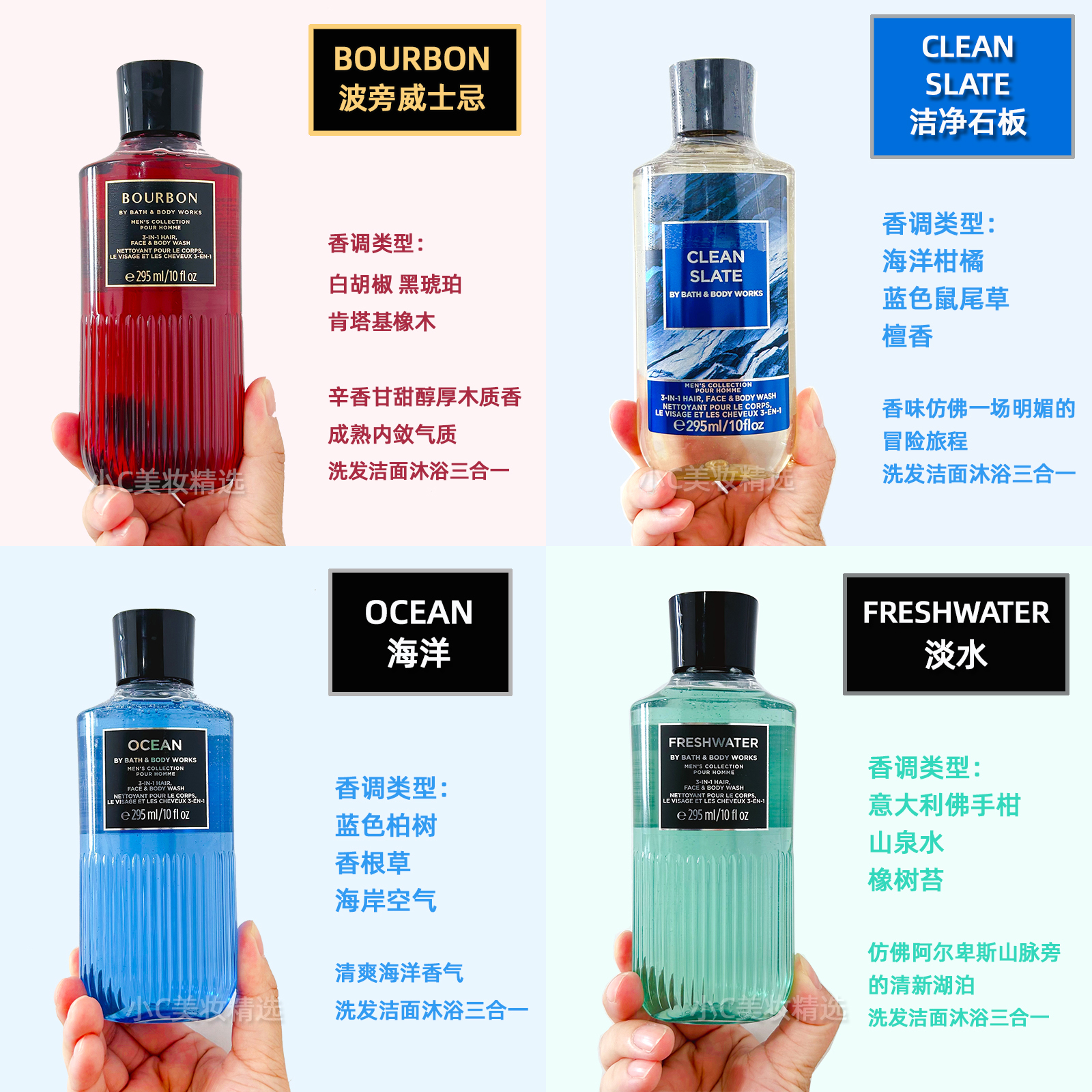 Bath&BodyWorks/BBW香氛清洁啫喱洁面沐浴露洗发水三合一295ml