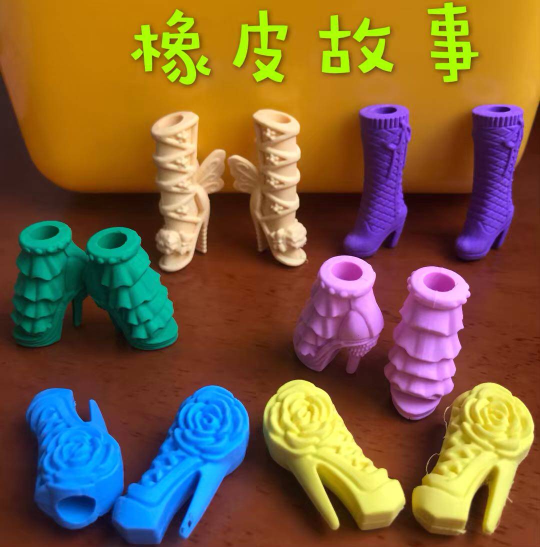 橡皮故事花样鞋子高跟鞋高跟靴舞会鞋造型橡皮擦可插铅笔外贸