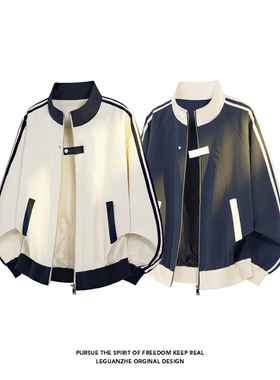 2026 春季新款 港风白底大码翻领拼色夹克M-5X HJ26133-特P45-控