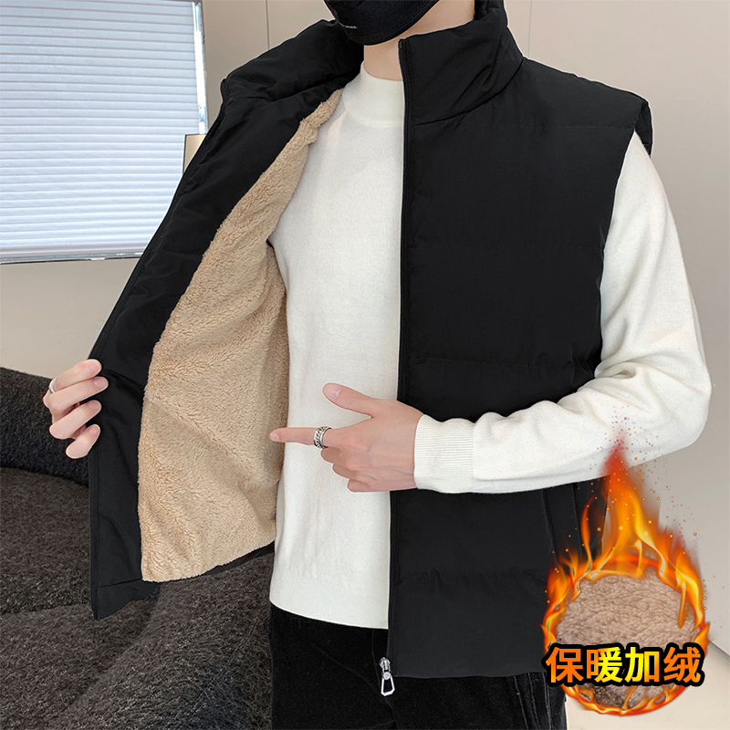 男士立领加绒加厚保暖暖糯重磅羊羔绒羽绒马甲冬季保暖背心男装美