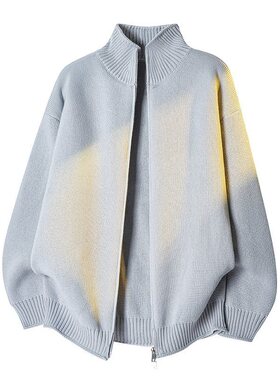 JH5011针织外套 潮牌美式立领开衫拉链针织外套男宽松通勤慵懒风