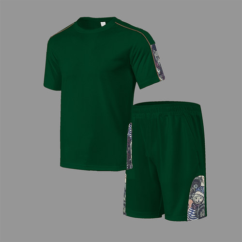 2026夏季短袖短裤两件套运动休闲新款跨境亚马逊3D时尚百搭套装男