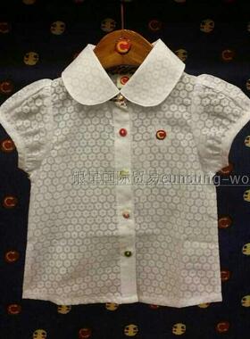 中小童韩版CC童装儿童短袖衬衫女童超薄上衣宝宝白碎花公主领衬衣