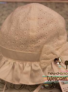 2018夏新款幼小童夏季帽子 女童太阳帽 女宝白色蕾丝花边遮阳帽1