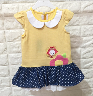 幼小童韩版童装 女童连衣裙 黄色太阳花短袖纯棉女宝裙子夏季裙