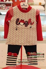 2件套装 韩版 幼小童装 儿童红袖 点点印花半领T恤打底长裤 女童套装