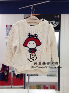 幼小童韩版童装 儿童棕色毛衣 女童白色棉线针织上衣 套头线衣