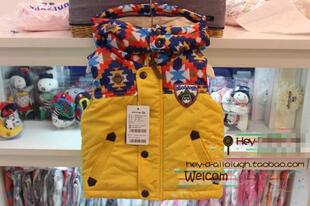 幼小童韩版童装儿童绒里夹棉背心男童黄色连帽拆卸厚马甲加厚坎肩