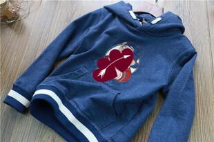 春款 男女童纯棉毛圈长袖休闲T恤上衣 儿童春秋季连帽卫衣