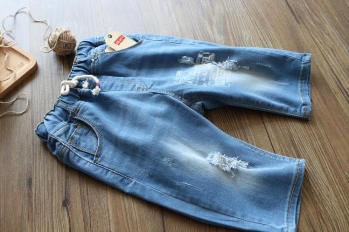 潮品夏款儿童装磨损牛仔半短裤男童磨白破洞七分裤中大童夏中裤