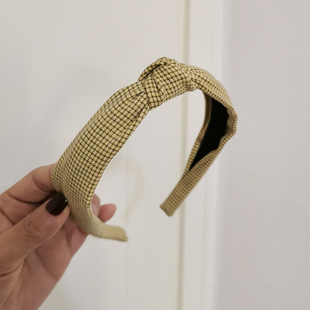 法式复古发箍女黄色格子布艺打结头箍时尚显白压发发卡头箍发饰