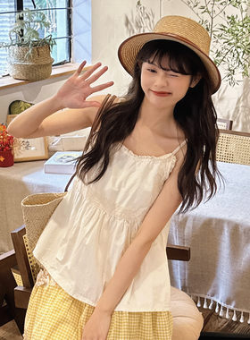 甜美温柔少女蕾丝花边棉布小吊带