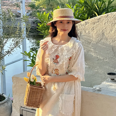 森系复古绣花仙女裙长裙
