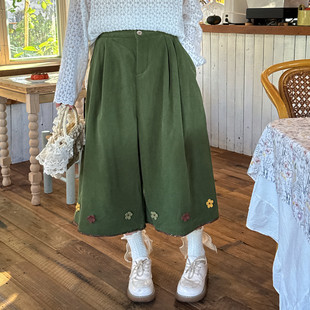 冬季复古紫色格子加绒休闲裤松紧腰脚口木耳边直筒裤显瘦九分裤子