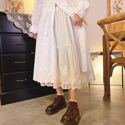 森系镂空蕾丝中长款纯棉半身裙