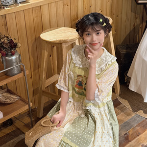 夏季复古田园风绣花少女连衣裙