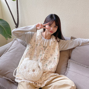 甜美少女温柔碎花针织马甲开衫 森女系小清新宽松减龄背心毛衣外套