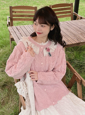 圆领甜美蕾丝花边森系毛衣