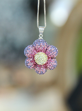 SUGAR GRILS台湾特色气质大花弯针吊坠925纯银不含链生日送礼物