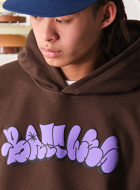 Battles秋冬涂鸦Logo发泡立体印花连帽卫衣重磅加绒宽松外套