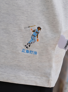 Battles 乌龙球体育刺绣短袖美式复古打底宽松纯棉T恤夏季休闲