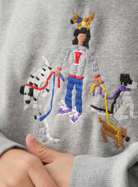 Battles 仿手工刺绣连帽卫衣重磅420g休闲宽松美式帽衫