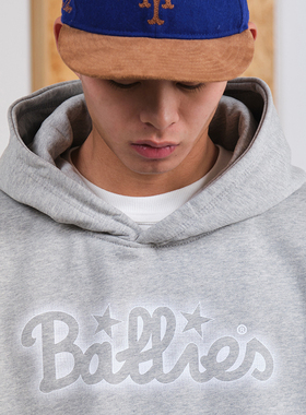 Battles秋冬雾化Logo印花刺绣重磅纯棉连帽卫衣加绒宽松帽衫外套