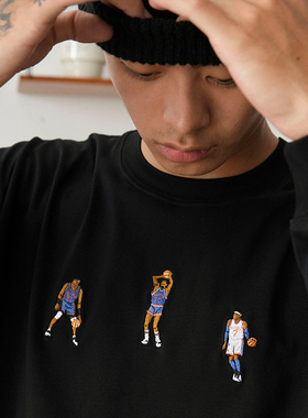 Battles 纽约尼克斯篮球长袖T恤刺绣纯棉美式复古宽松休闲多色