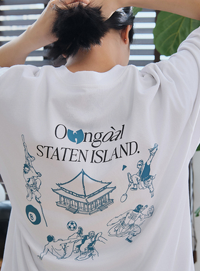 Battles 乌龙球少林岛短袖美式复古印花宽松纯棉T恤夏季休闲圆领