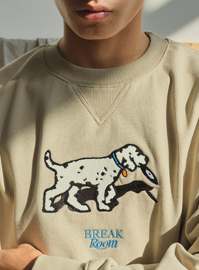 Battles 唱片斑点狗卫衣毛巾绣重磅420g套头圆领宽松休闲美式