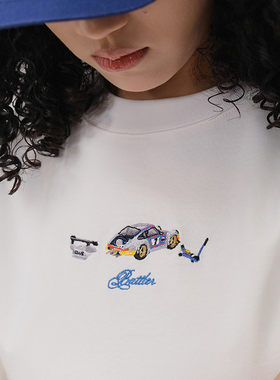 Battles 涡轮长袖T恤刺绣撞色印花纯棉宽松基础休闲美式复古圆领