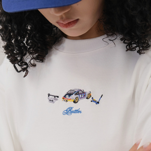 Battles 涡轮长袖T恤刺绣撞色印花纯棉宽松基础休闲美式复古圆领