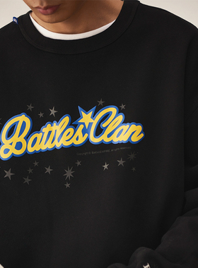 Battles 秋冬卷体logo立体印花圆领抓绒卫衣男国潮休闲宽松