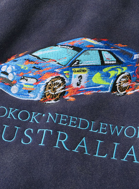 Battles 很嗨OK汽车文化刺绣洗水做旧短宽拉链卫衣美式复古外套