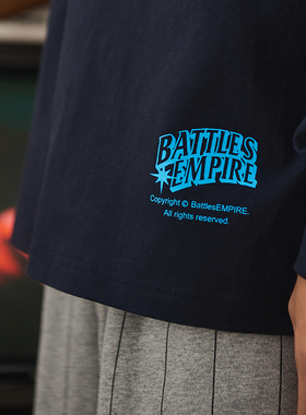 Battles秋季美式街头国潮纯棉长袖T恤男女宽松休闲圆领打底衫上衣