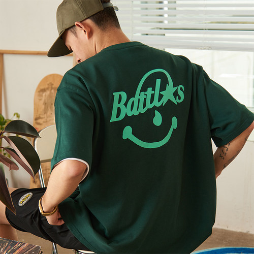 Battles笑脸印花短袖纯棉T恤