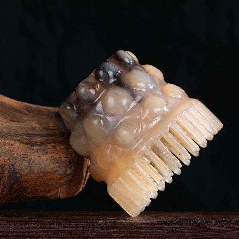 新款小尖角洗头牛角梳 头部保健经络按摩梳圆筒梳头疗工艺品