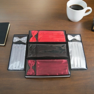 男新郎结婚 女士儿童酒红色白色黑色 商务正装西服礼服腰封 亚光