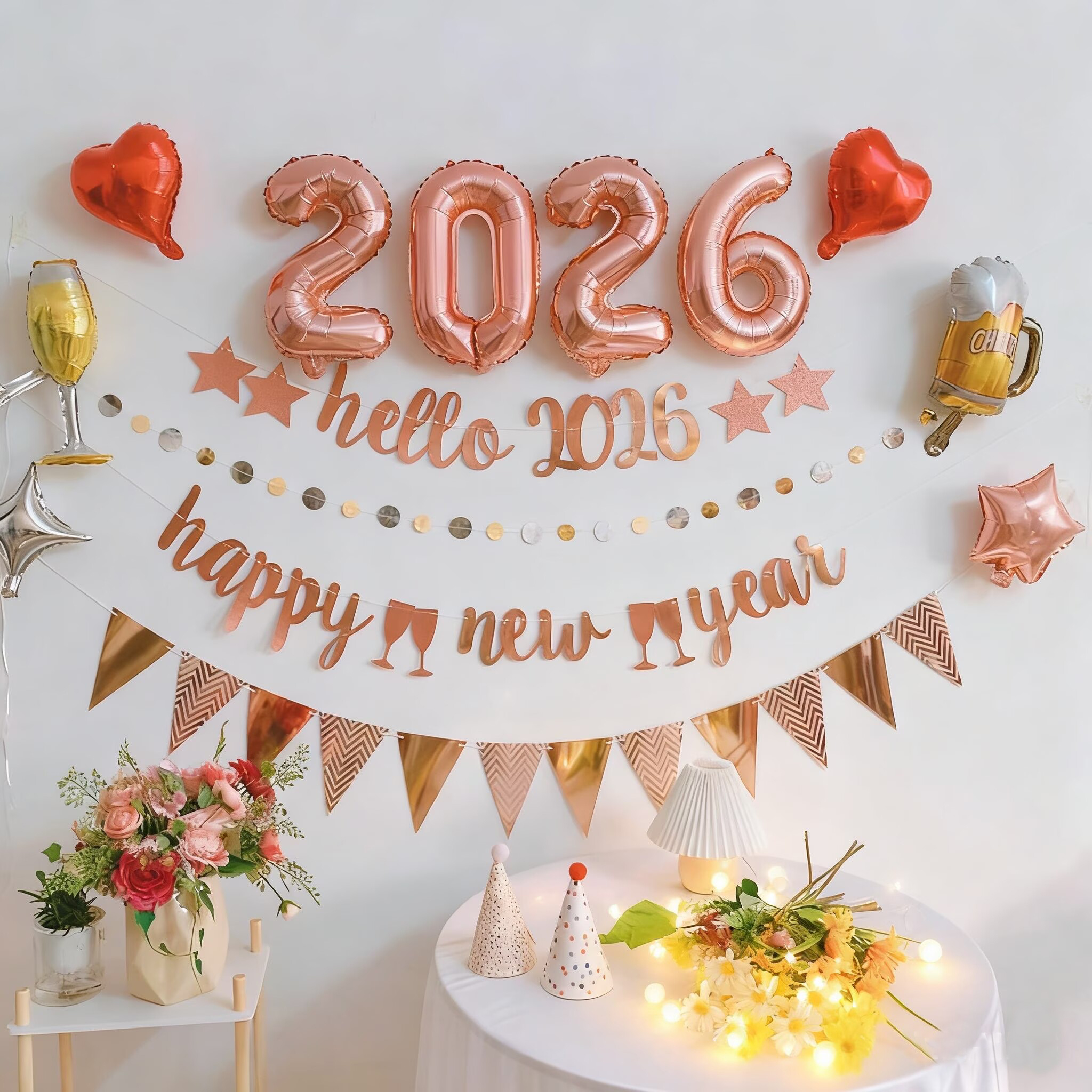 2026 Happy New year新年跨年背景墙装饰元旦晚会聚会布置气球