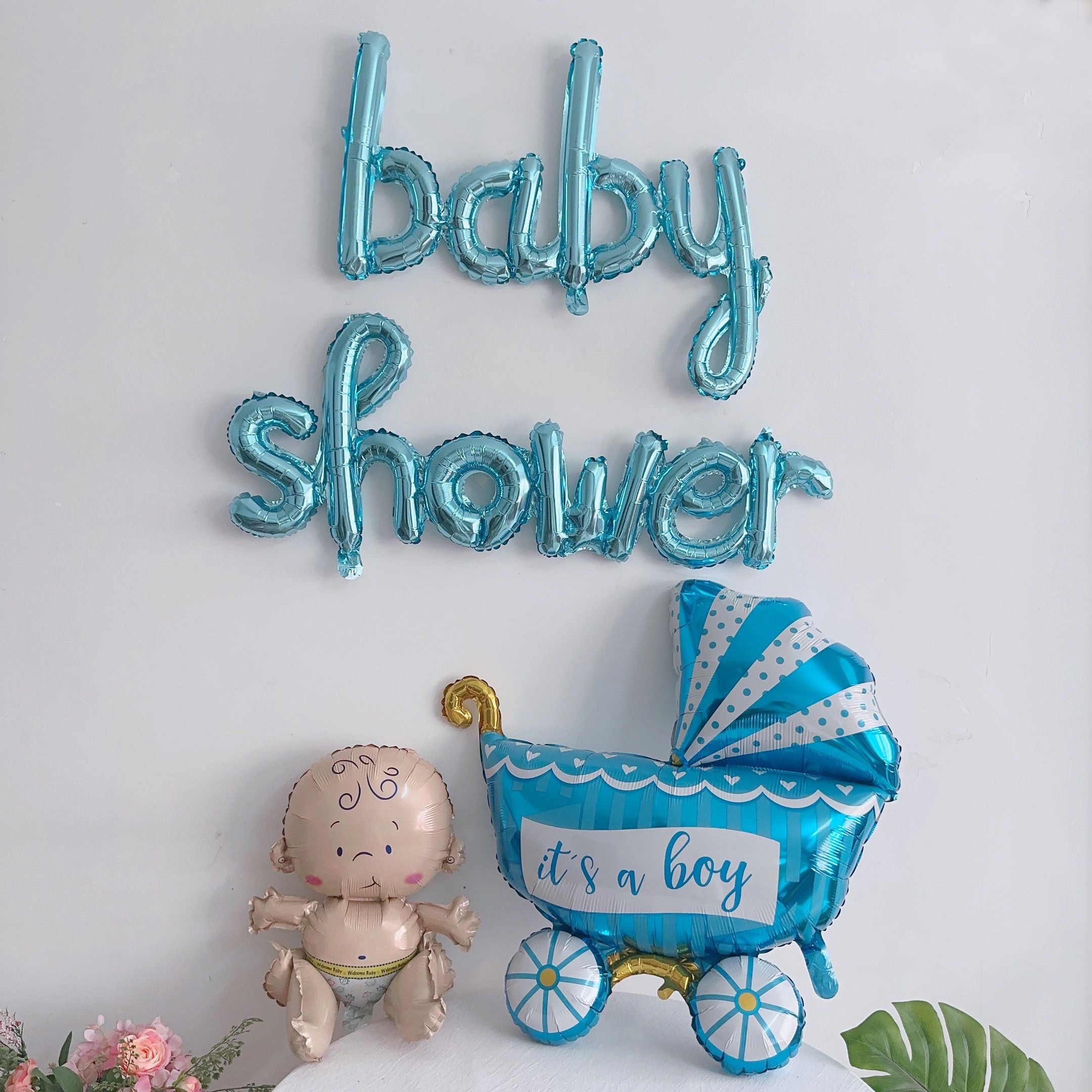 Baby Shower迎婴派对boy girl婴儿车宝宝铝膜气球百天周岁装饰