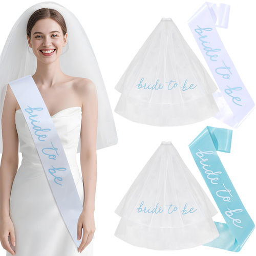蓝色主题bridetobe头纱肩带