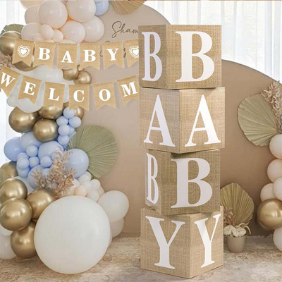 仿复古麻布纹BABY气球盒子道具